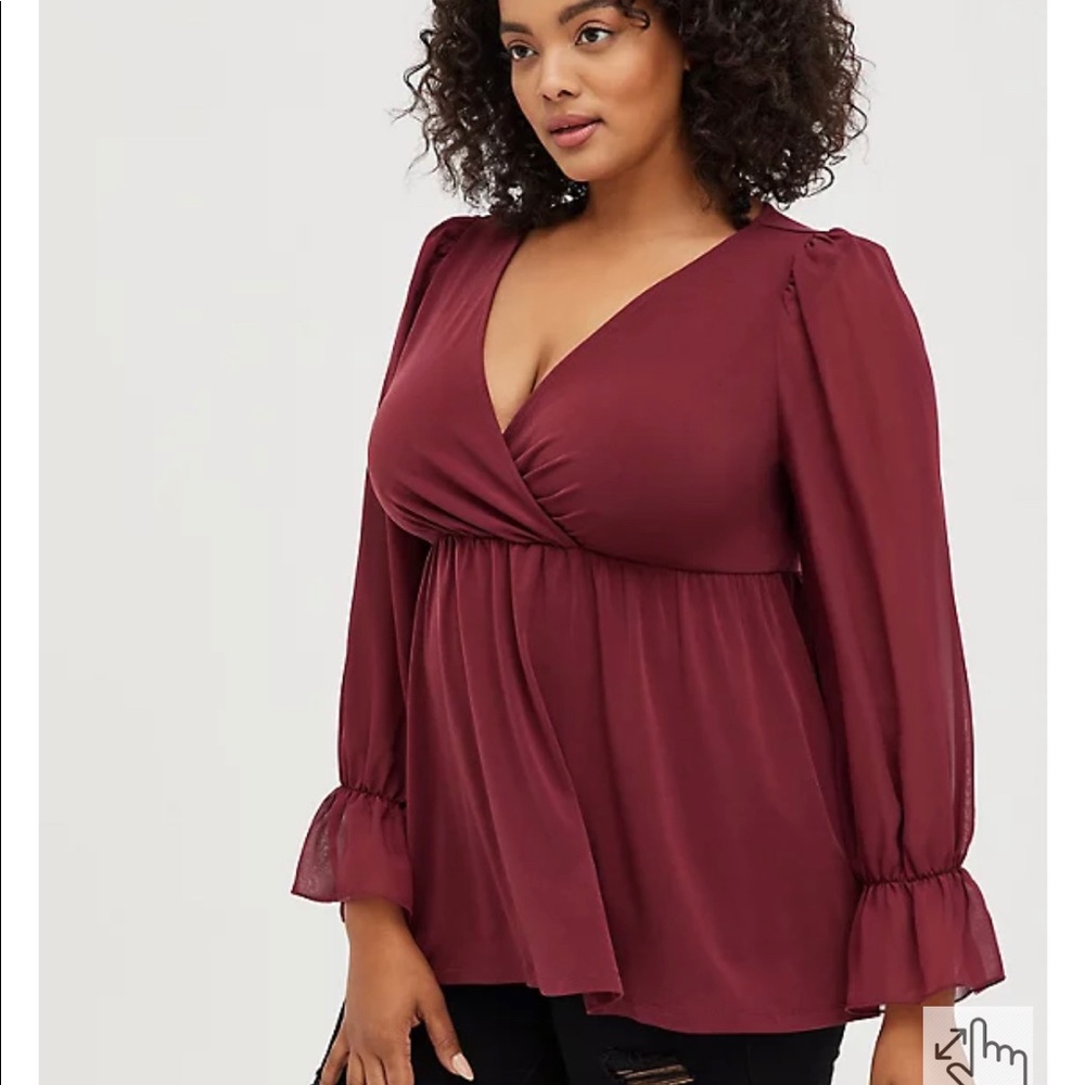 Burgundy Surplice Peplum Blouse